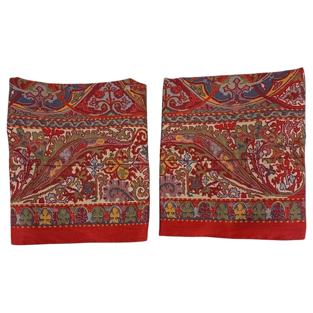 2 Ralph Lauren Galahad Pillowcases Set Red Paisley Standard Size Cotton VTG